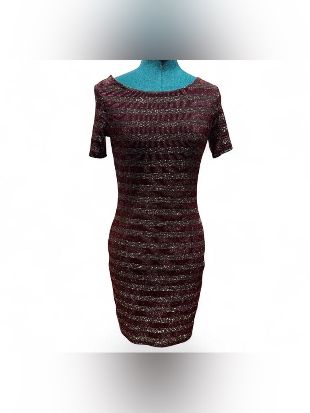 Soprano Burgundy and Gold Striped Bodycon Mini Dress